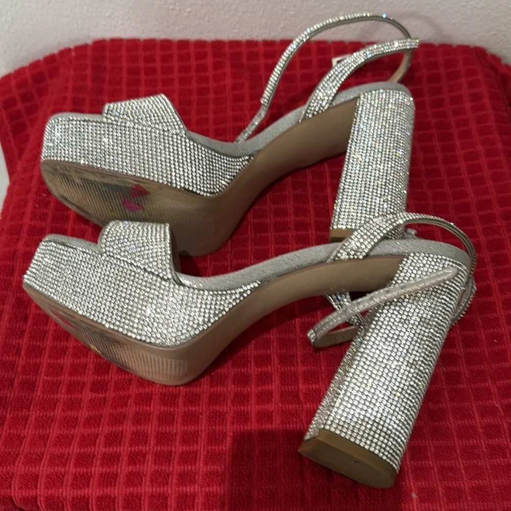 Steve Madden Lessa Rhinestone Platform Bling Block Heels 8.5